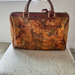 Martini Vintage Map Print Brown Leather women Bag